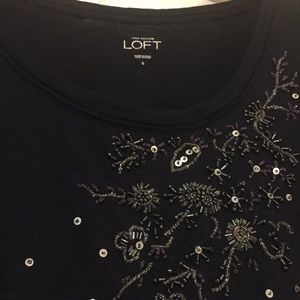 Beaded LOFT dk blue knit top